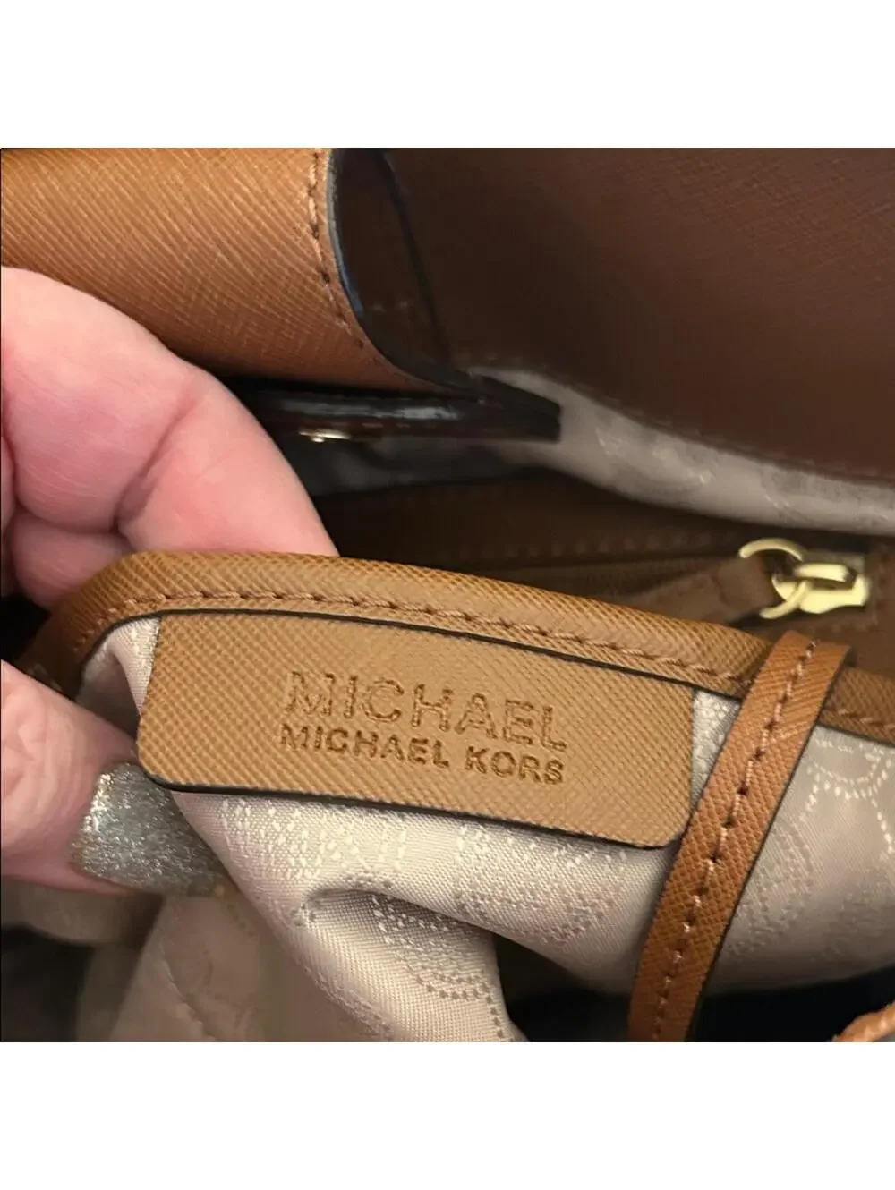 Michael Kors Brown Leather Hamilton Satchel with Gold Details